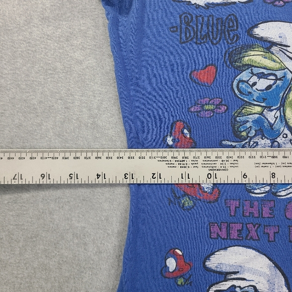 Vintage Y2K Smurfs Graphic Shirt Womans Large Blue Slim Fit Tee Jenny Leigh - Picture 8 of 14